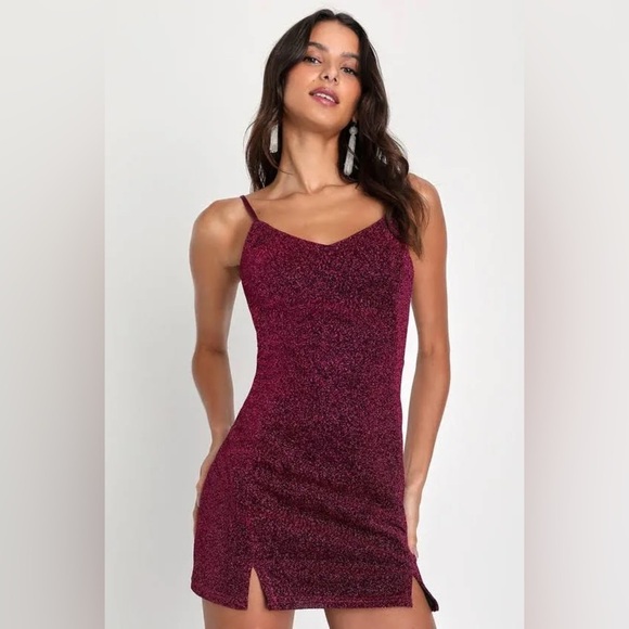 Lulu’s Vamped Up Magenta Sparkly Fairy Sleeveless Mini Holiday Party Dress - Picture 4 of 11